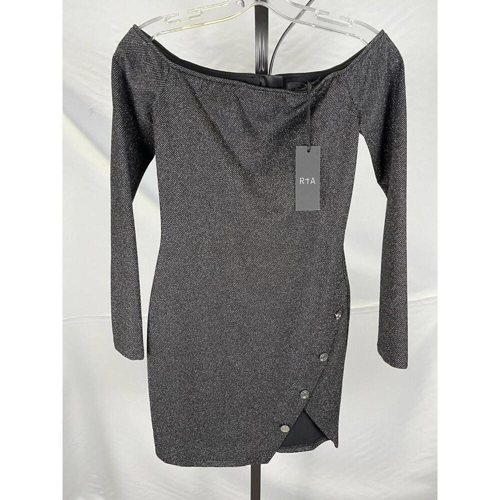 $635 RTA Electra Off The Shoulder Mini Dress Metallic Black Size US 4